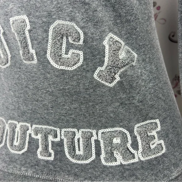 Juicy couture grey zip up sweater fuzzy print logo on back with white sequins - Picture 7 of 9